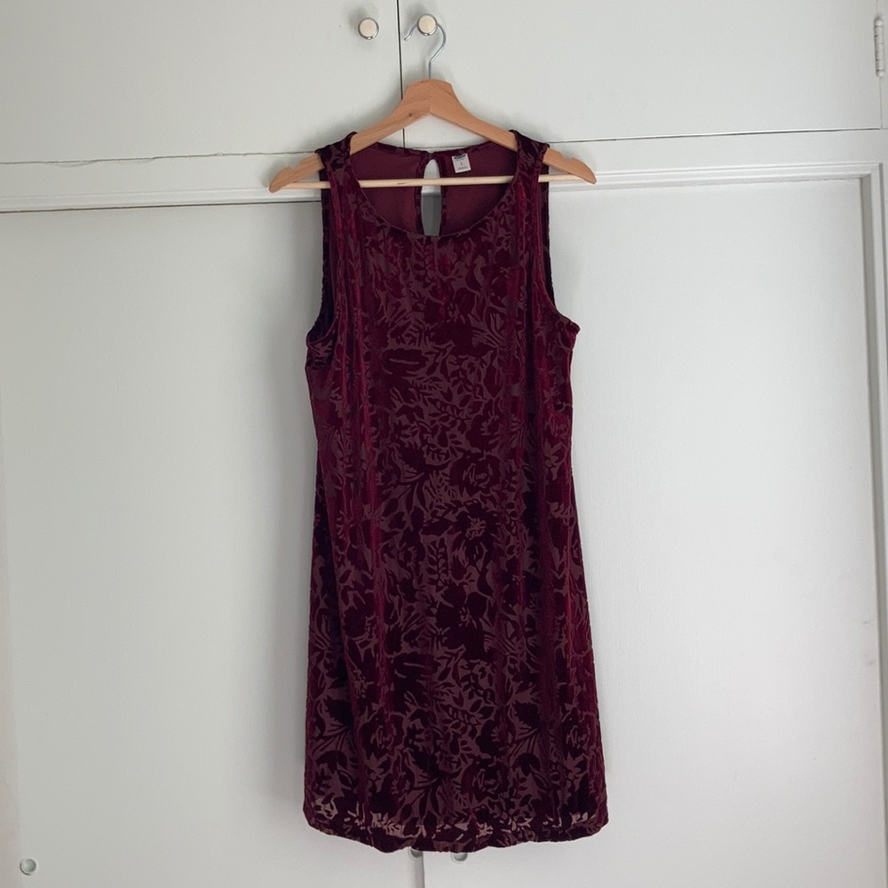 Cranberry velvet swing mini dress